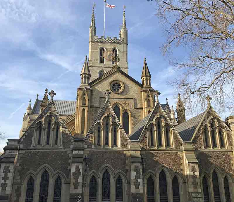 Gothic style architecture of the exterior.